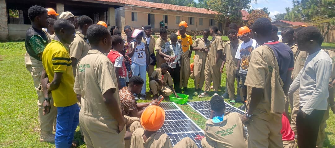Youth group working on solar installation project
